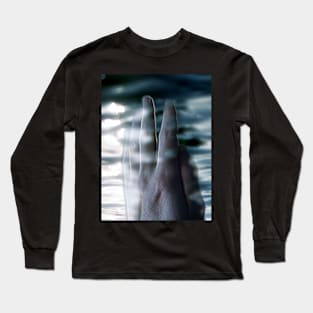 Digital collage and special processing. Hand near soft light. Soft and calm. To exist. Blue. Long Sleeve T-Shirt